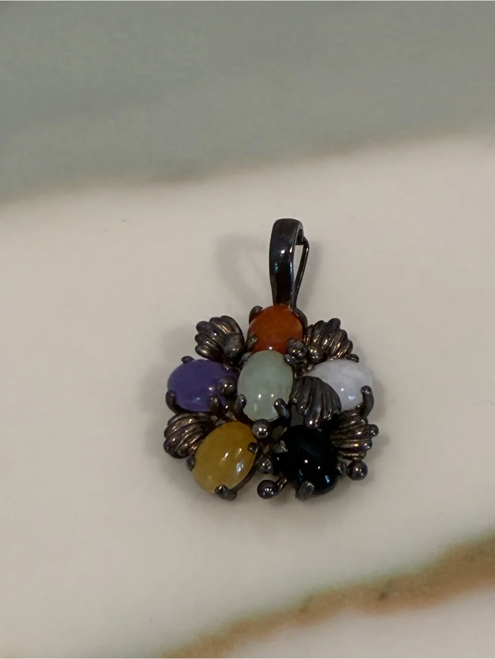 Multicolor Gemstone Cluster Pendant 925 Sterling Silver